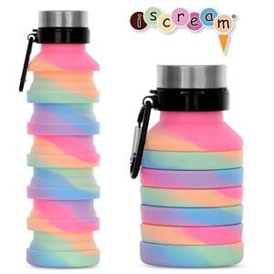 iScream Happy Stripe Tie Dye Collapsible‎ Travel Water Bottle BPA Free 18oz